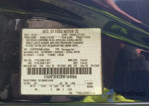 2011 Ford Focus Se из США, поврежденный, VIN 1FAHP3FN2BW164066